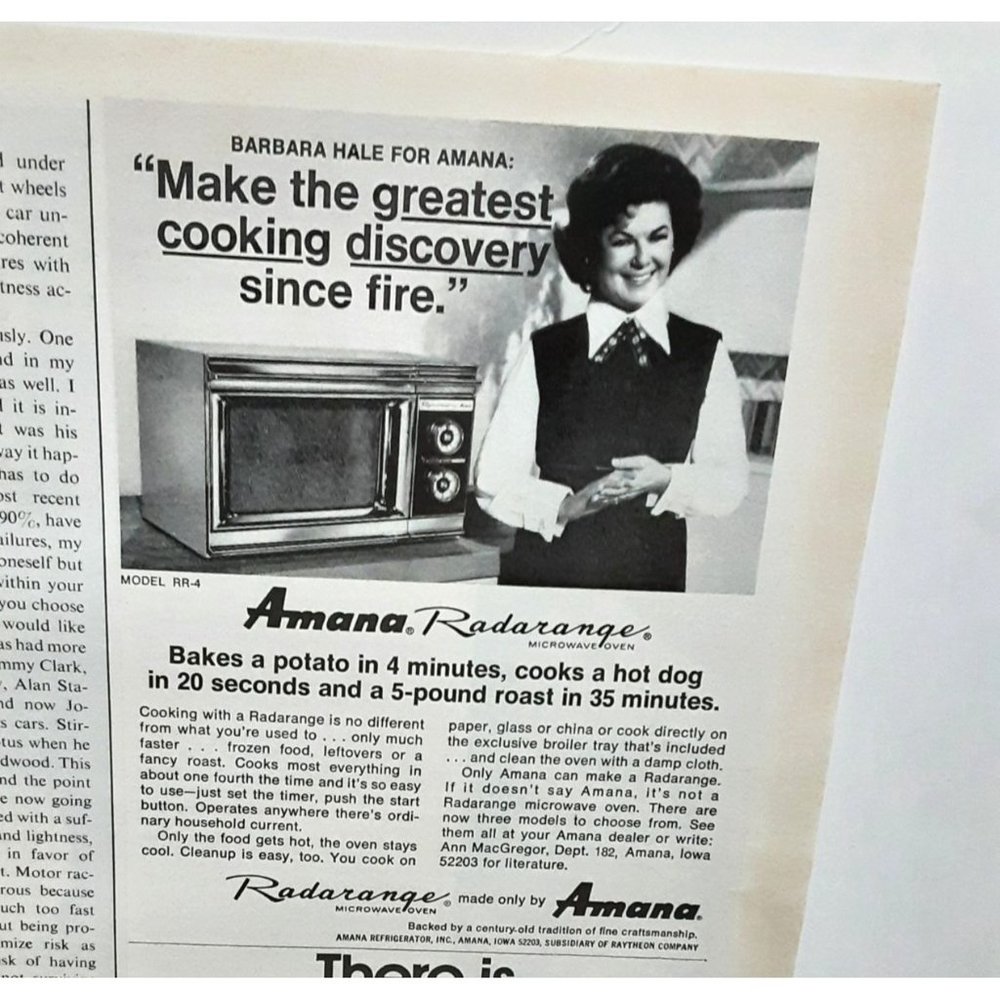 1972 Amana Radarange Barbara Hale Vintage Print Ad 70s